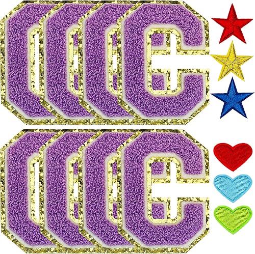 Miniatura 24 de Jongdari Letras termo-adhesivas para ropa, parche de letras de felpilla con brillantina del alfabeto, apliques para coser con adhesivo planchado, 8