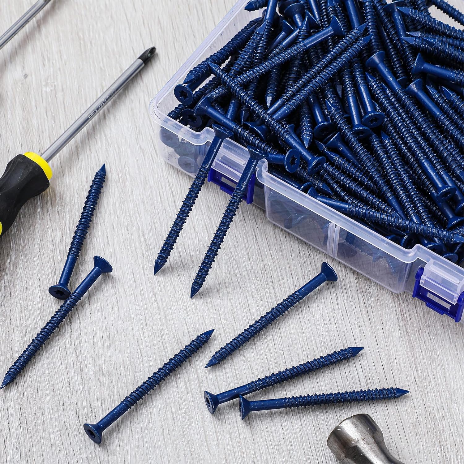 MorningRo 200 Pcs 1/4" x 3-1/4" Star Head Concrete Anchor Screws Bulk Blue Steel Self-Tapping Flat Head Screws for Anchoring to Concrete, Masonry, Block