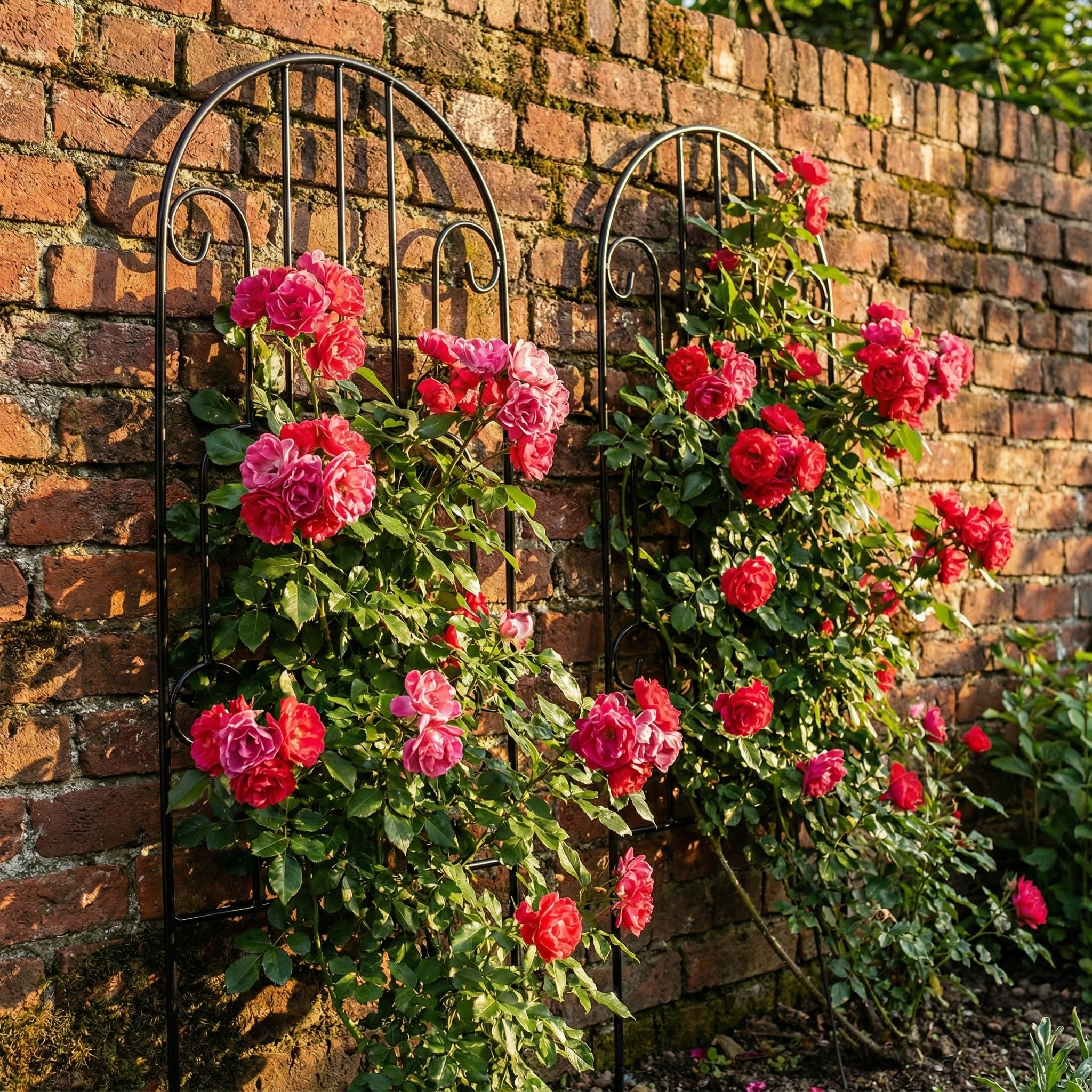 2er Set Metall Rankhilfe für Pflanzen, 114 x 40.5 cm Rankgitter aus Eisen, dekoratives Rankgerüst für Kletterpflanzen, Rosen, Tomaten, geeignet für Garten, Balkon und Terrasse (Schwarz)