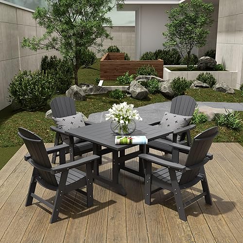 Miniatura 39 de WestinTrends Dylan Adirondack - Juego de 6 mesas y sillas de comedor para exteriores para todo tipo de clima, mesa y sillas de patio de madera de