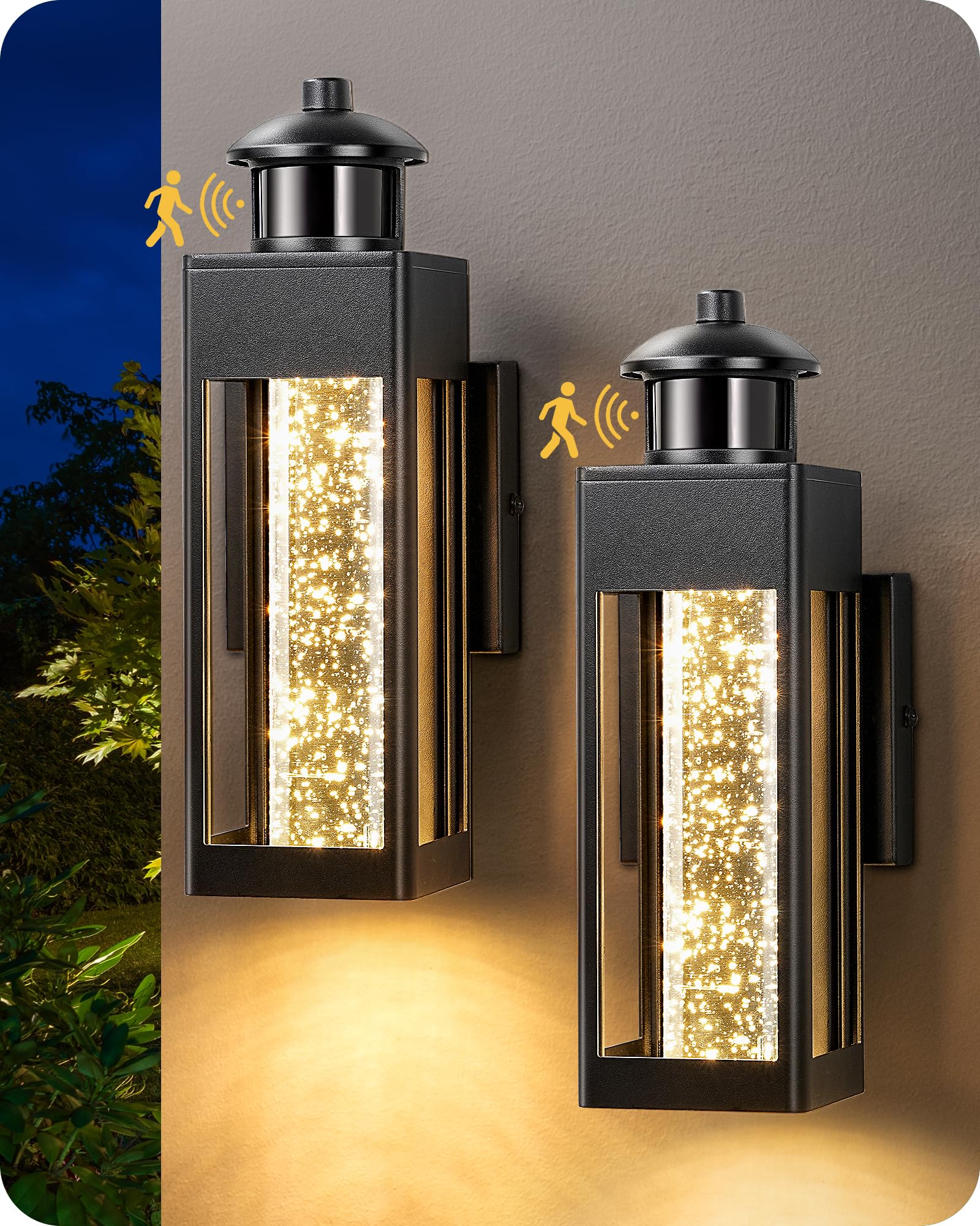 Photo 1 of EDISHINE Motion Sensor LED Outdoor Wall Lights - Black, 2 Pack
