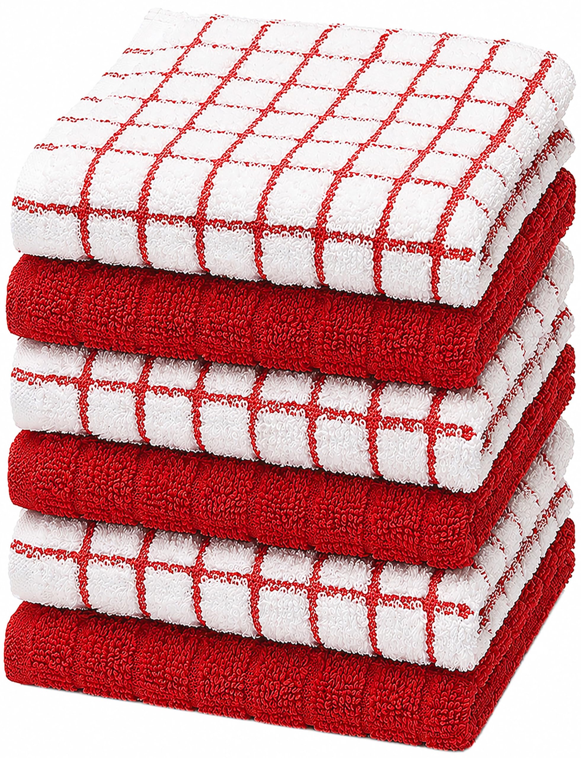 Bumble Dish Cloths (6-Pack), 100% Cotton Kitchen Towels, 12"x12" - Red