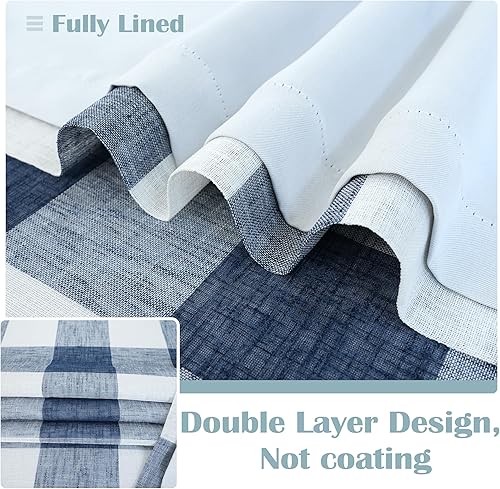 Vista 228 de DriftAway - Cortinas de ojales opacas, patrón a cuadros, forro térmico con aislamiento, blackout, impresas a cuadros, 2 capas, juego de 2 paneles