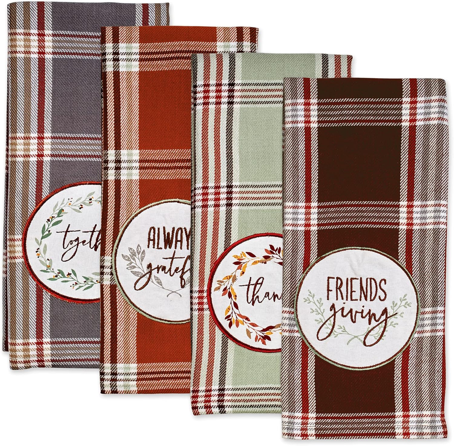 Cozy Picnic Plaid Cotton Dish Towel Set, 18" x 28", 4 Count