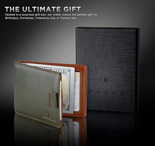 Miniatura 6 de SERMAN BRANDS Cartera delgada con clip para dinero con bloqueo RFID, bolsillo frontal plegable de cuero, billetera minimalista para hombre con clip