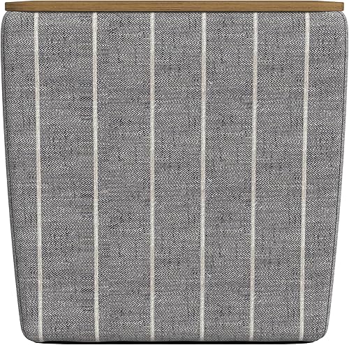 Miniatura 4 de HomePop Otomana de almacenamiento para decoración del hogar con parte superior de madera, otomana tapizada moderna cuadrada de almacenamiento con