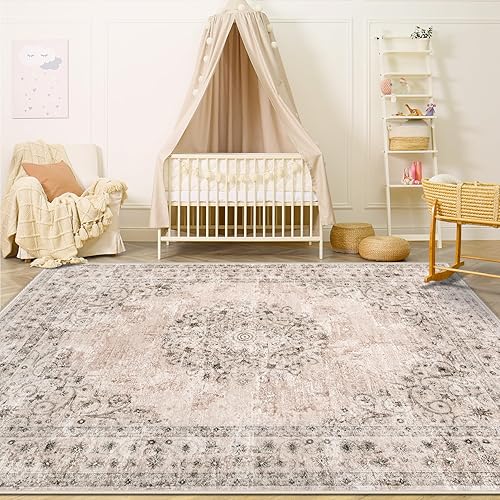 Miniatura 43 de Alfombra de Área 5x7 Alfombras Vintage: Alfombra Medallón Lavable para Interiores de Pelo Bajo Desgastada Alfombra de Piso Alfombras de Acento Retro