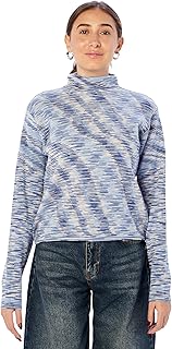 بلوفر محبوك برقبة على شكل قمع بلون أزرق فاتح للنساء من ريفين