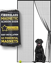 Magnetic Fly Screen Door Strong Fiberglass - Heavy Duty Fine Mesh Door Fly Screen, Auto-Sealing with 52 Magnets, No Drill Installation, Pet & Kid Friendly Fly Screens for Doors, 90x210 cm
