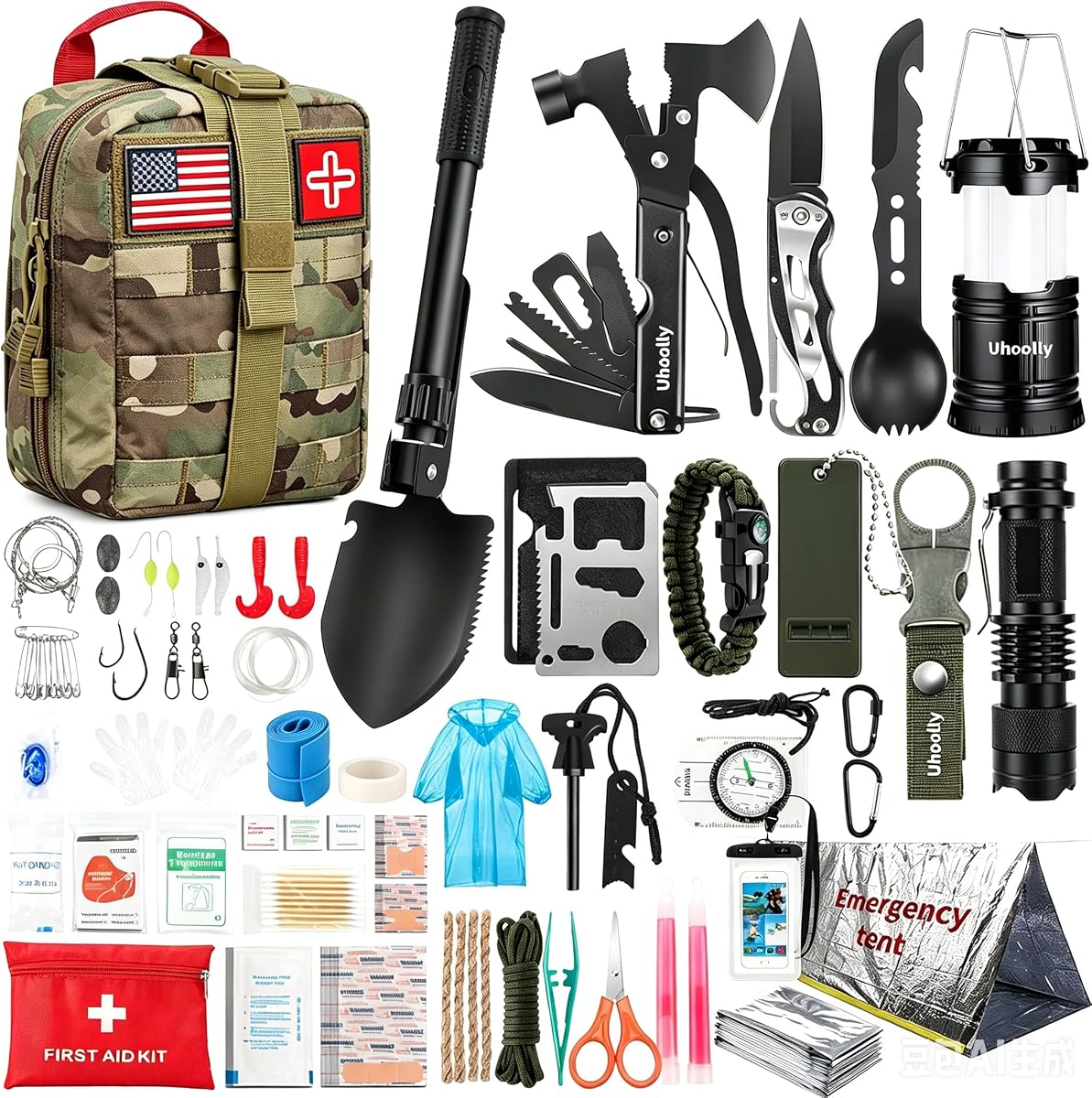 260Pcs Emergency Survival Kit, Full First Aid Supplies with Thermal Emergency Tent, Waterproof MOLLE Backpack, Emergency Gear for Car Earthquake Hiking Camping, Ideal Gift for Men, Dad