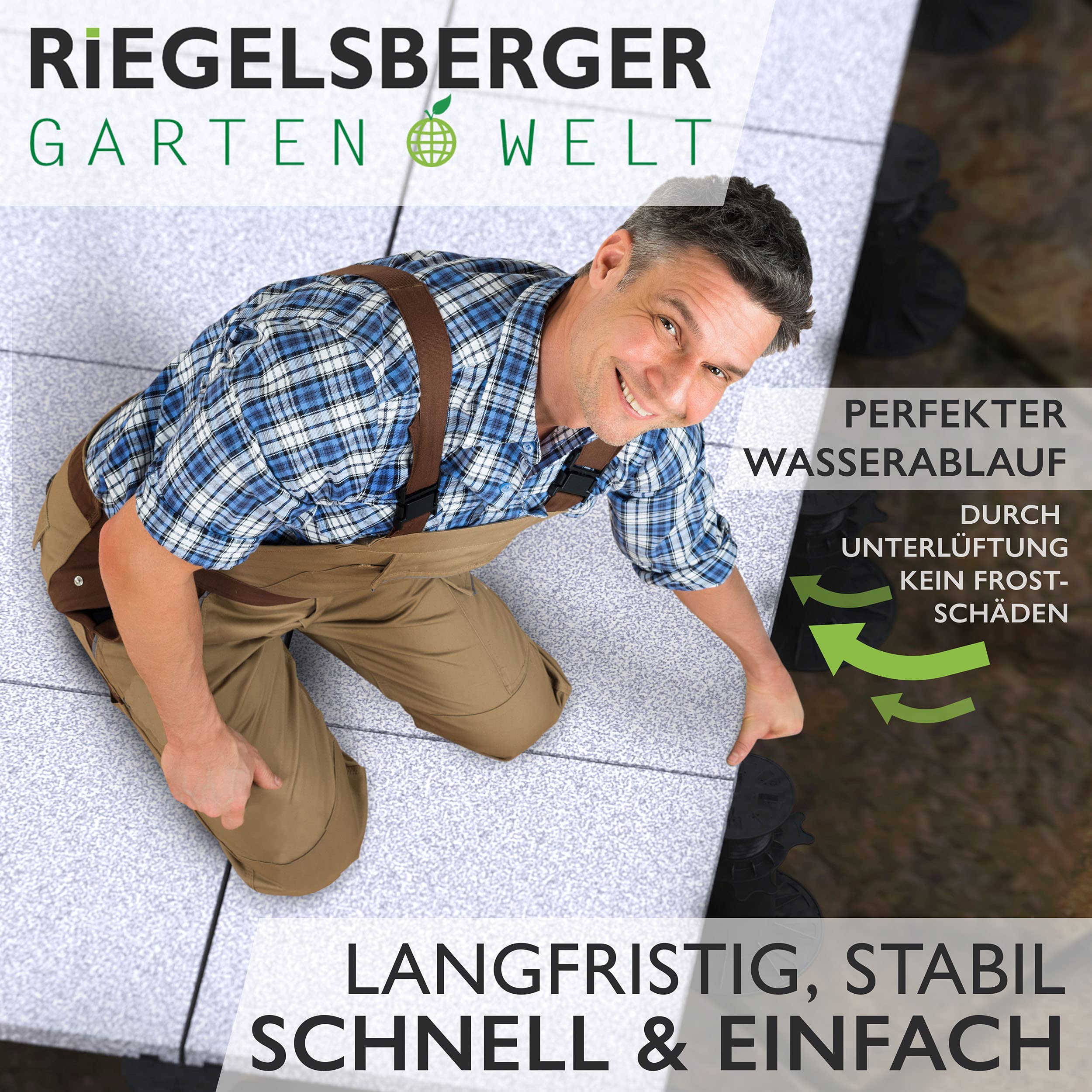Gartenwelt Riegelsberger Premium Stelzlager 70–120 mm 36 STK 1 Karton | 70–120 mm höhenverstellbar | Bis 1000 kg belastbar | Für Keramik-, Stein-, Betonplatten & Fliesen