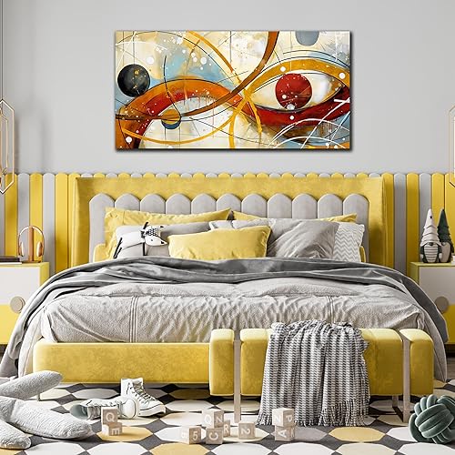 Miniatura 7 de Lienzo decorativo de pared grande abstracto amarillo para sala de estar, dormitorio, oficina en casa, decoración de pared, línea de decoración de