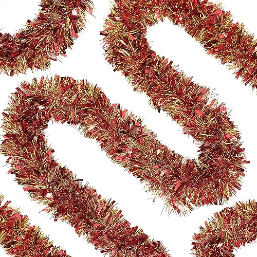 Miniatura 11 de Sggvecsy Guirnalda de oropel rojo de Navidad de 49.2 pies, decoración de árbol de Navidad, guirnalda metálica giratoria de Navidad, decoraciones