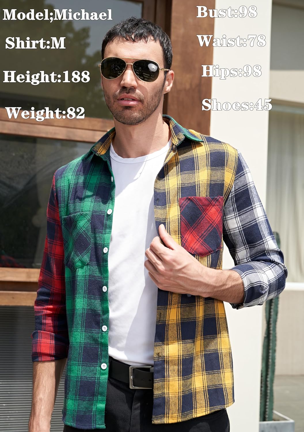Men Women Color Block Plaid Shirt Patchwork Plaid Shirts Button Down Long Sleeve Casual Shirts - Image 2