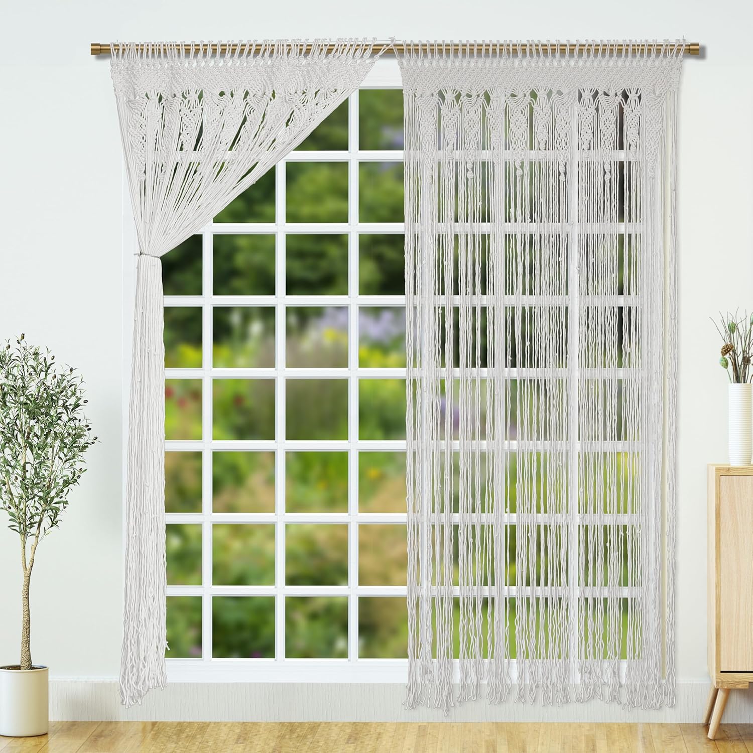 Macrame Curtain Boho Doorway Curtains,Handmade String Backdrop Panel Hippie Door Hanging Wedding Decor Arch Curtain Room Divider Bohemian Wall Cover Window Bedroom Doors (Flowers)