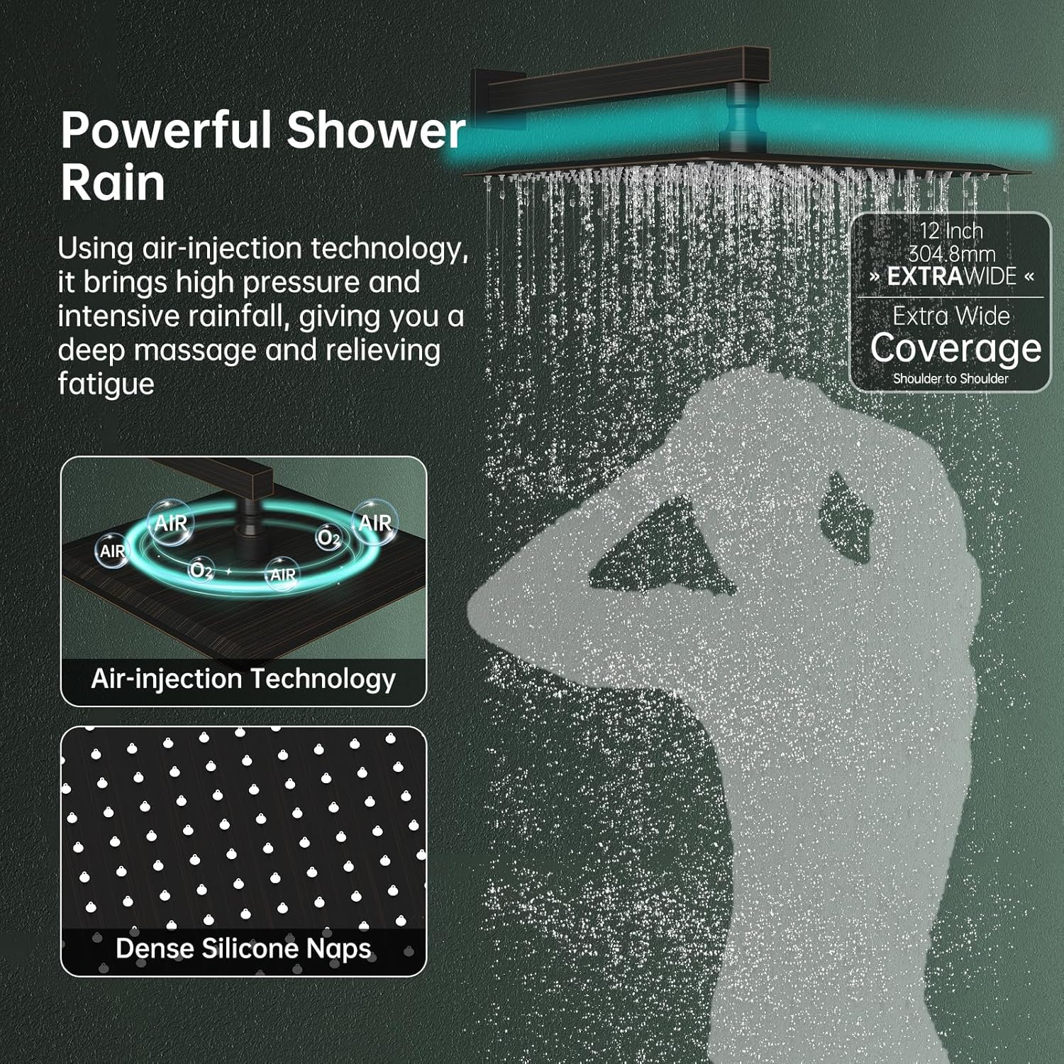 Hoimpro 12 Inch Rainfall Shower Faucet with 4 Full Body Shower Jet Fixtures Combo, Wall Mounted Shower System Set with Rain Mixer Shower Head and 2 in 1 Spray Handheld Showerhead, Oil Rubbed Bronze