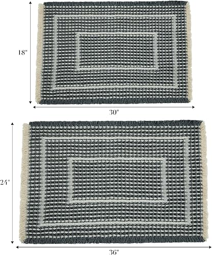 Miniatura 2 de Tapete de baño y ducha bohemio, superabsorbente, antideslizante, lavable, de secado rápido, toalla de baño ultrasuave, color gris azulado y