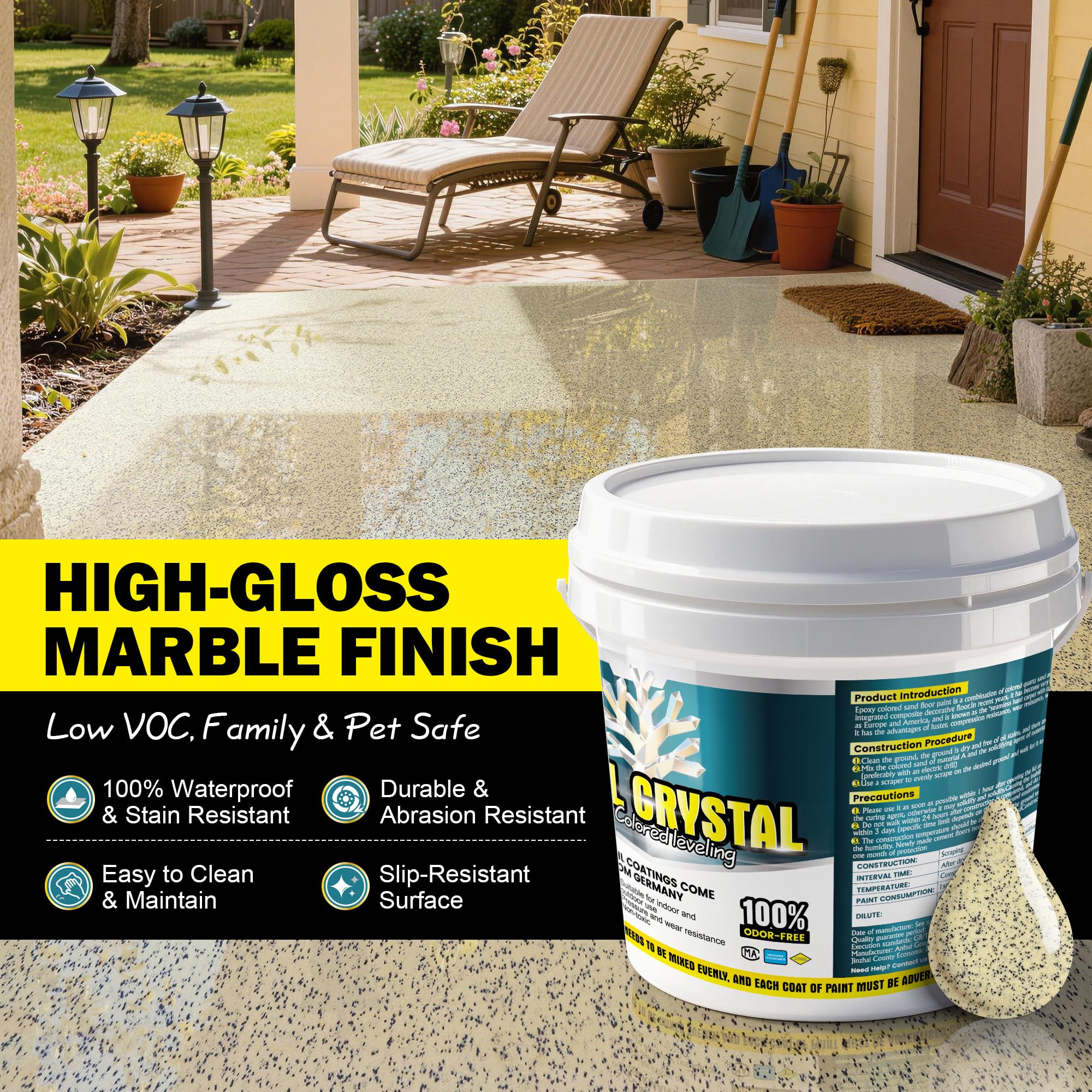 Coral Crystal Epoxy Colored Sand Floor Paint–420 Fl Oz,Self