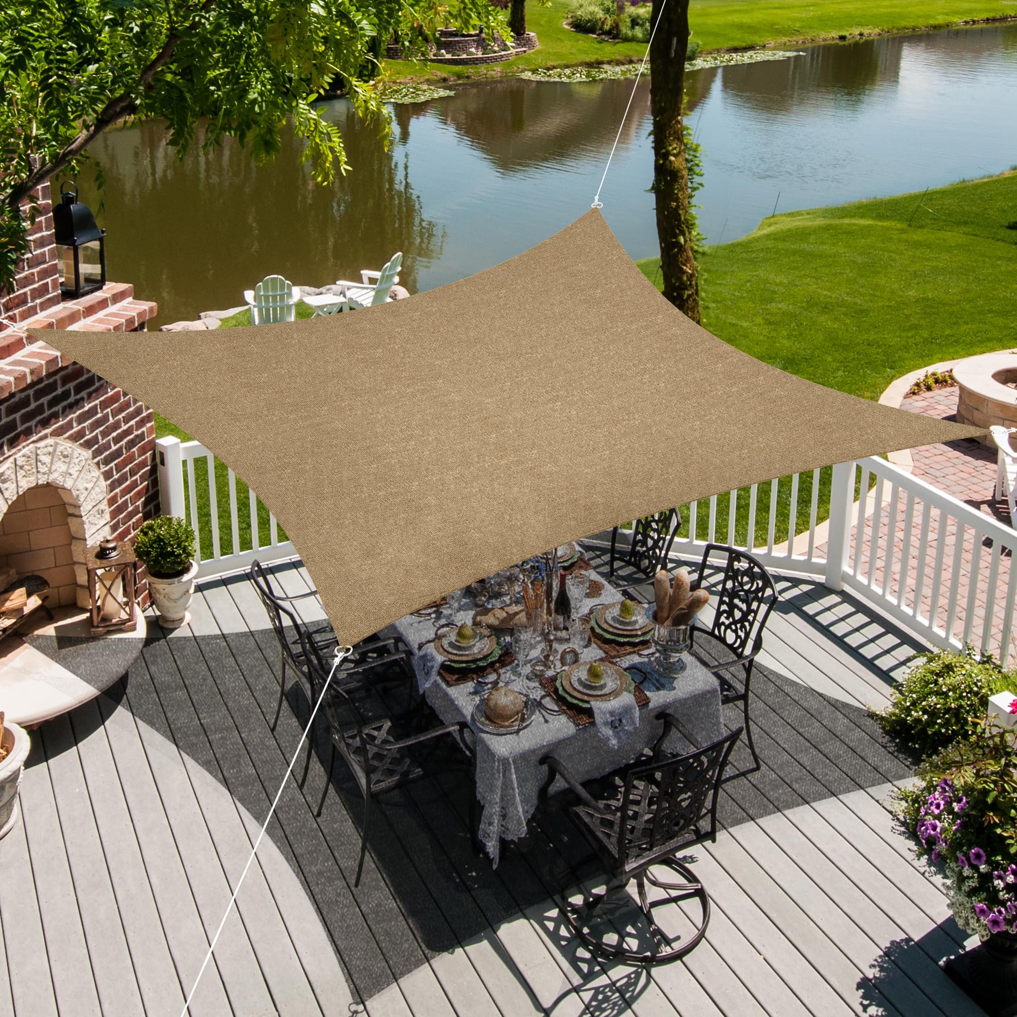 jarolift Sonnensegel Quadrat, Atmungsaktiv, Sonnenschutz Sichtschutz für Terrasse Garten Balkon, HDPE-Gewebe, 360 x 360 cm, Sand Sport & 