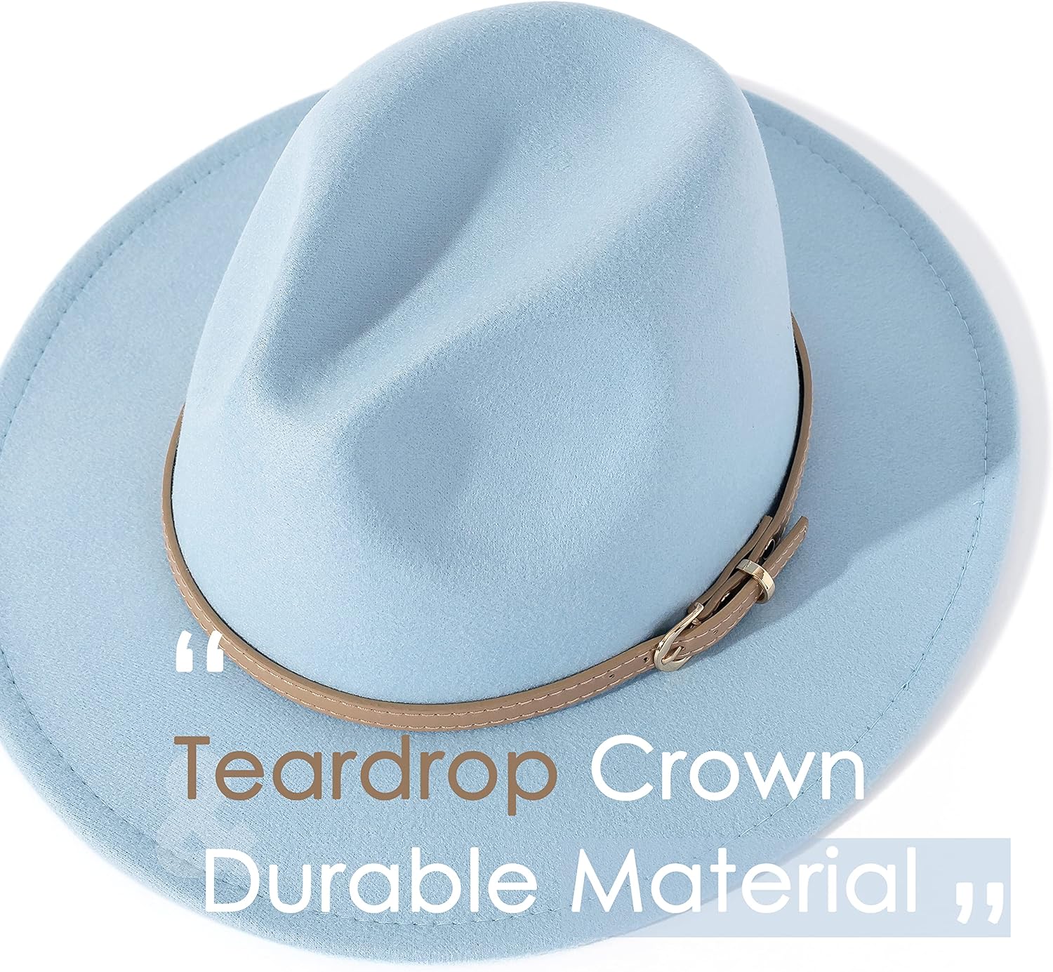 Lisianthus Women Classic Felt Fedora Wide Brim Hat with Belt Buckle - Image 2