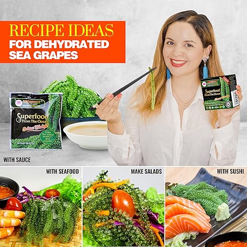 Miniatura 4 de LONGEVITY SEA GRAPES  Uvas marinas deshidratadas 423 onzas 6 paquetes - Caviar verde Umibudo alga marina lato regalo precioso del mar  Mejora la