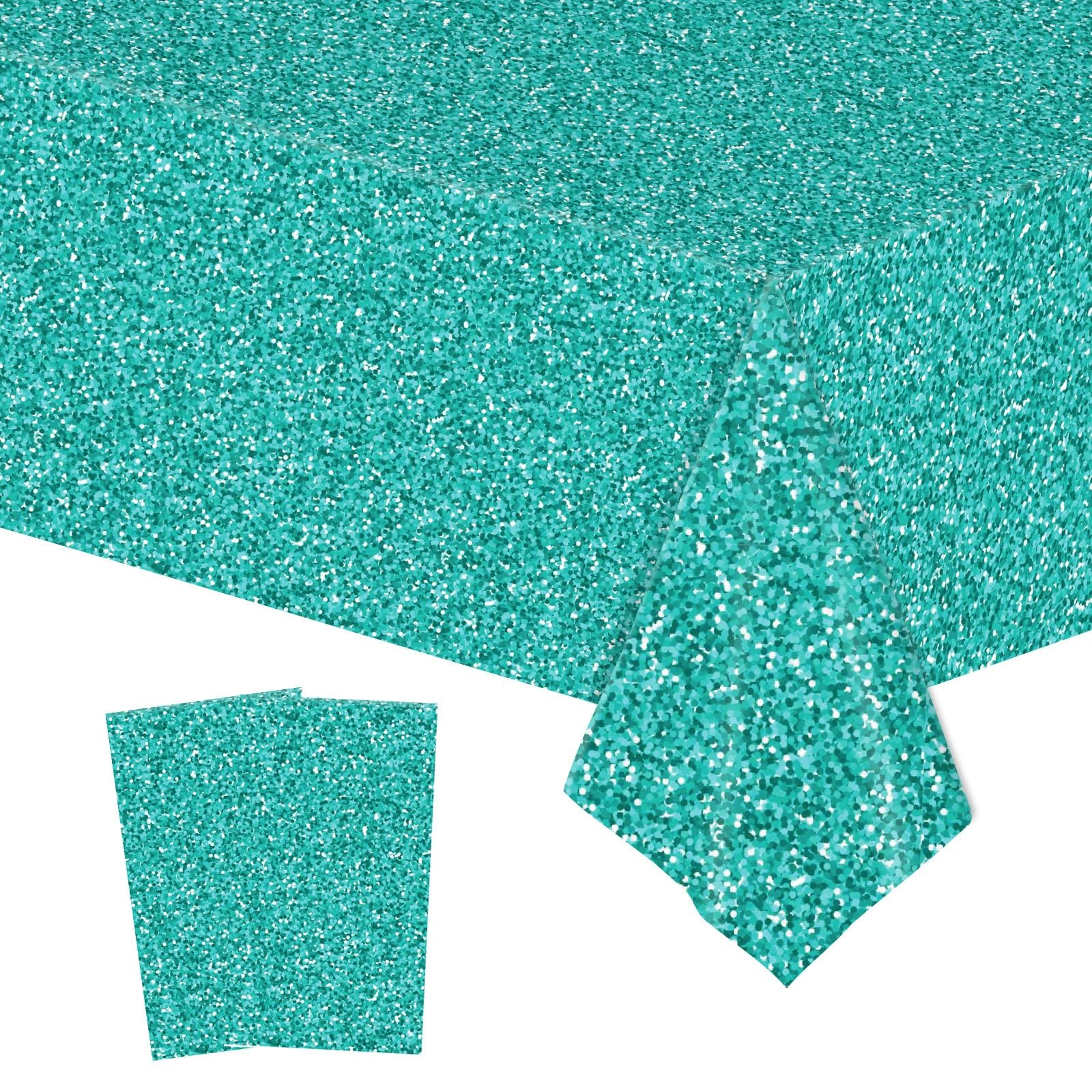 Teal & Silver Glitter Birthday Tablecloth (2-Pack) - 70x42 Inch Disposable Plastic Party Table Cover - View #12