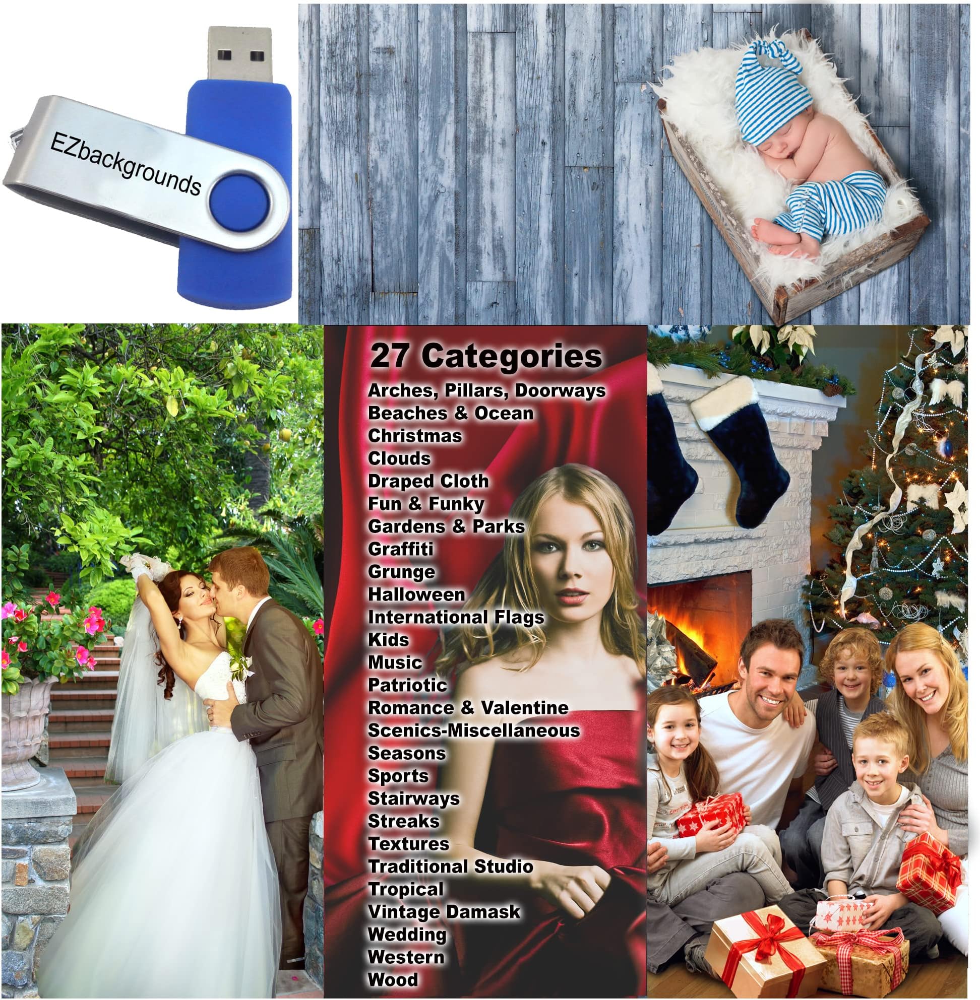 EZbackgrounds' Complete All-in-One Digital Backgrounds Package on USB Flash Drive Memory Stick for Professional Photographers and Hobbyists