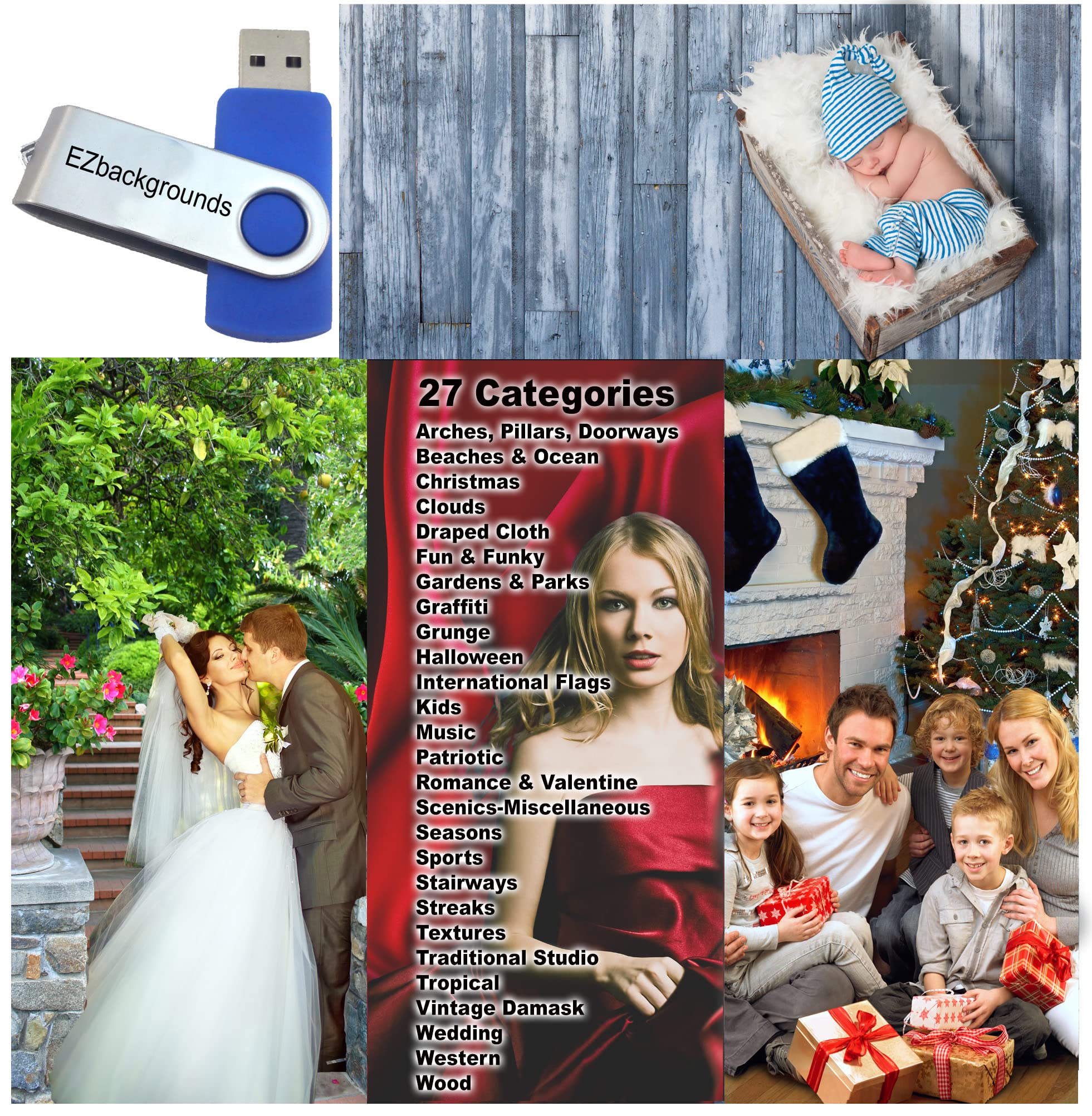 EZbackgrounds' Complete All-in-One Digital Backgrounds Package on USB Flash Drive Memory Stick for Professional Photographers and Hobbyists