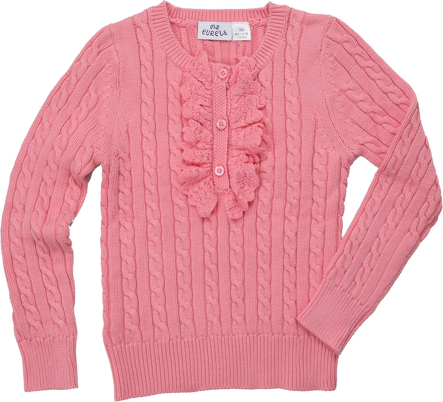 Ms Purple Girls' 100% Cotton Ruffle Sweater