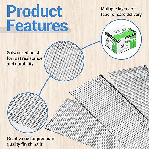 Vista 32 de meite Uñas de acabado de calibre 16, uñas galvanizadas de 2 pulgadas con acabado 16GA, uñas pequeñas y rectas de acabado, ideales para carpintería