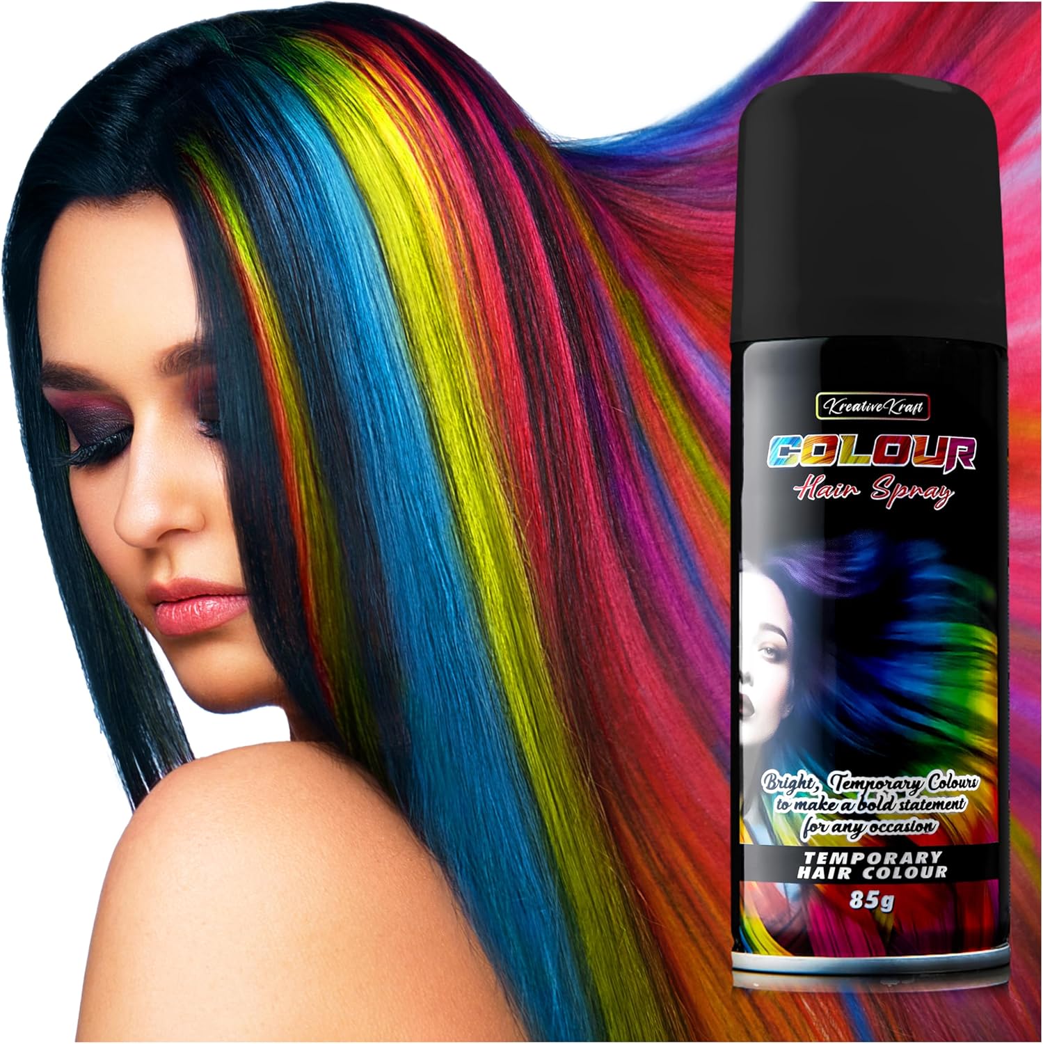 Tijdelijke haarverfspray, haarkleur uitwasbaar (1 x 200 ml) – haarspray voor carnaval (zwart)