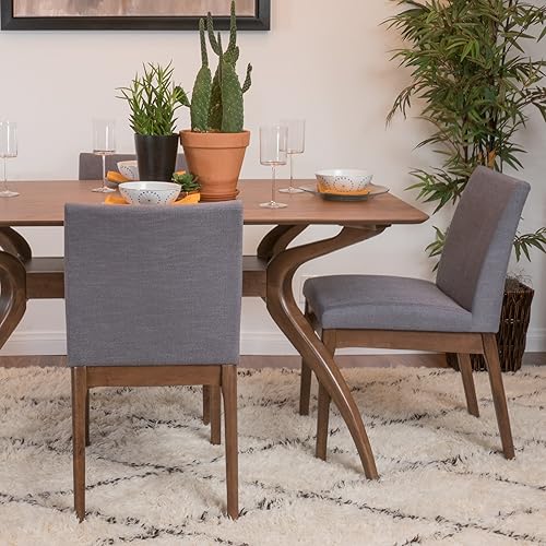 Kwame Fabric / Walnut Finish Dining Chairs, 2-Pcs Set, Dark