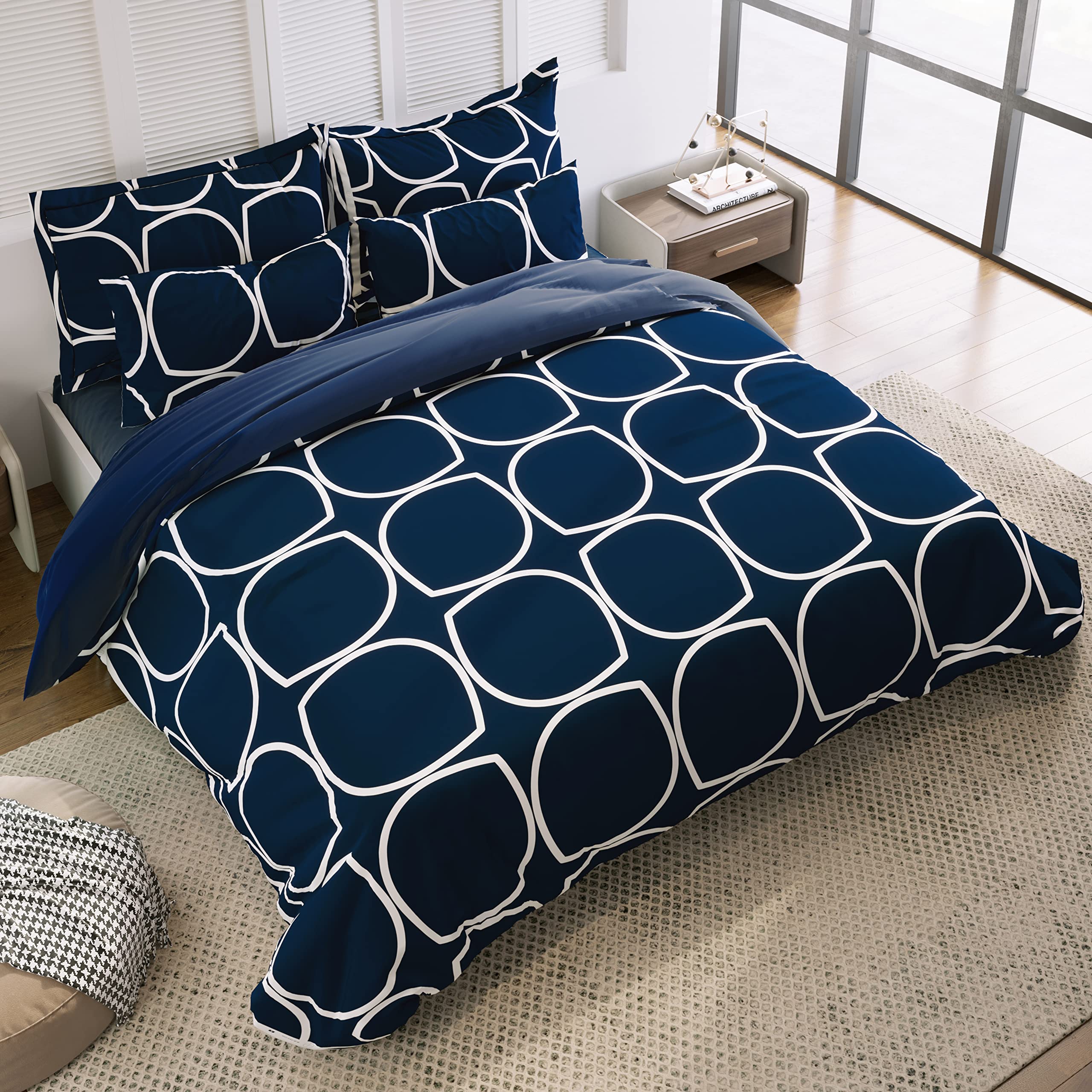THE HOME STYLE 400 TC Supersoft Cotton Feel Glace Cotton Elastic Fitted Printed King Size Double Bed Bedsheet wih 2 Pillow Cover (72"x78", Cadet Blue)