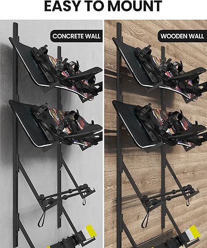 Miniatura 4 de OutdoorMaster Estante de almacenamiento de pared para snowboard y esquí, 4 niveles, para snowboardsesquí, soporte de pared para el hogar,