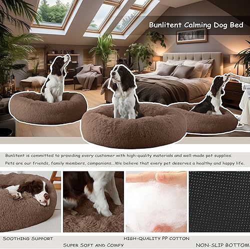 Miniatura 2 de Cama calmante para perros de 23 pulgadas, cama de felpa antiansiedad en forma de dona para perros pequeños, cálida, suave, linda, redonda, lavable,