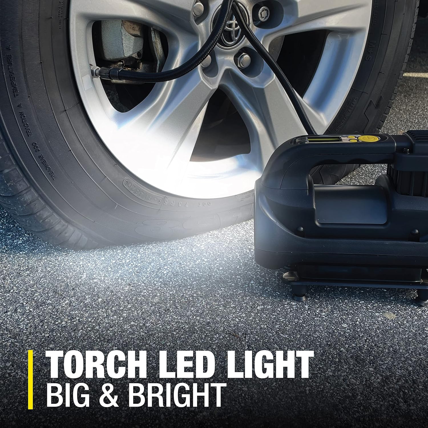 Fix-a-Flat Tire Inflator, Pro Digital, Inflate Right Technology, includes LED light and quick connect hose, 3 min inflation