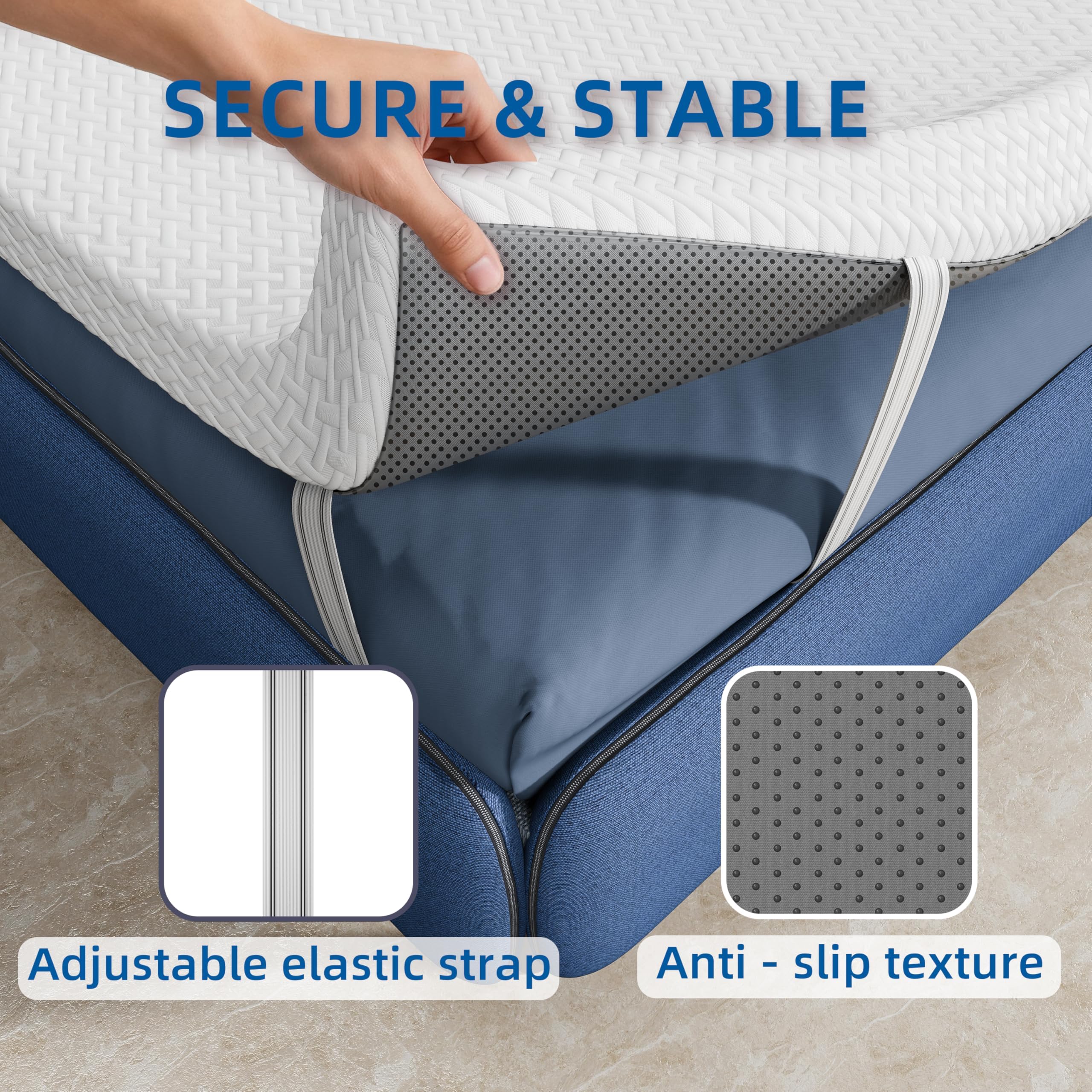 Topper Viscoelástico, Colchón de Espuma viscoelástica, 7 cm de Espesor colchón Topper Espuma con Cubierta con Cremallera Lavable, colchón Topper para Alivio del Dolor de Espalda (90X190CM)