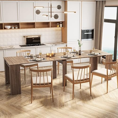 SSLine Mesa de comedor rectangular extensible de 35 a 118 pulgadas, mesa de reuniones de conferencias súper larga para 6, 8, 12 personas, mesas de