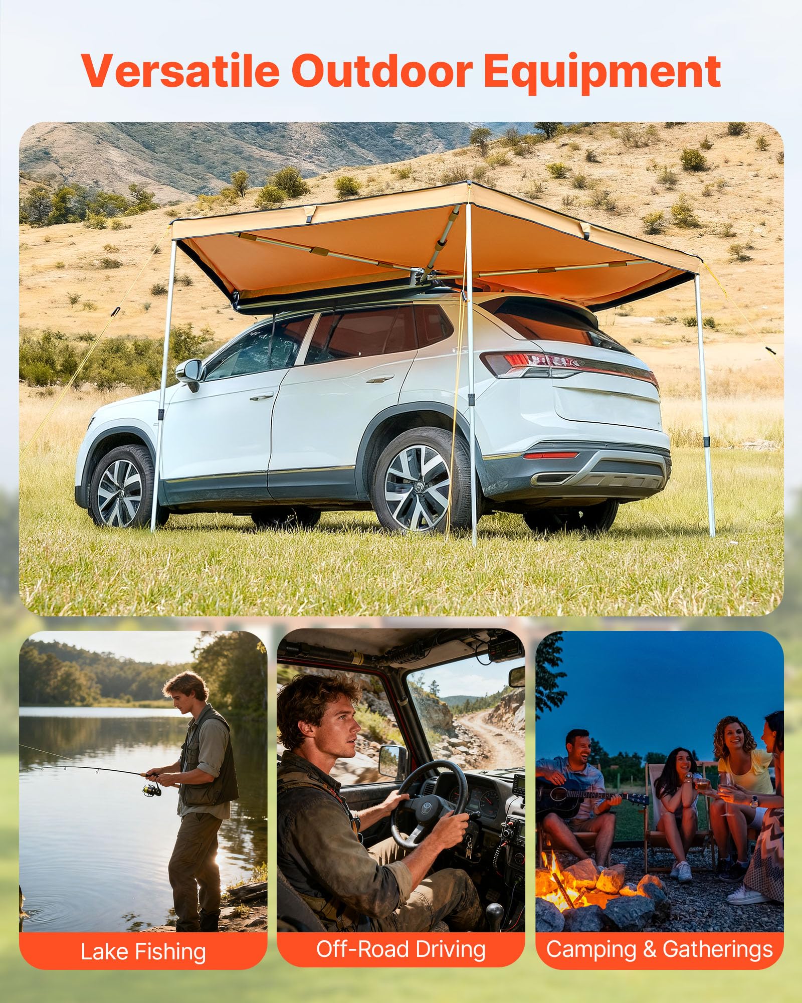 VEVOR Auvent 270 Degrés 3,19x2,10 m Auvent Voiture Latéral Rétractable Abri Autoportant Toutes Saisons Imperméable UV50+ pour Véhicule SUV Fourgonnettes Camionnettes Camping, avec Sac de Rangement