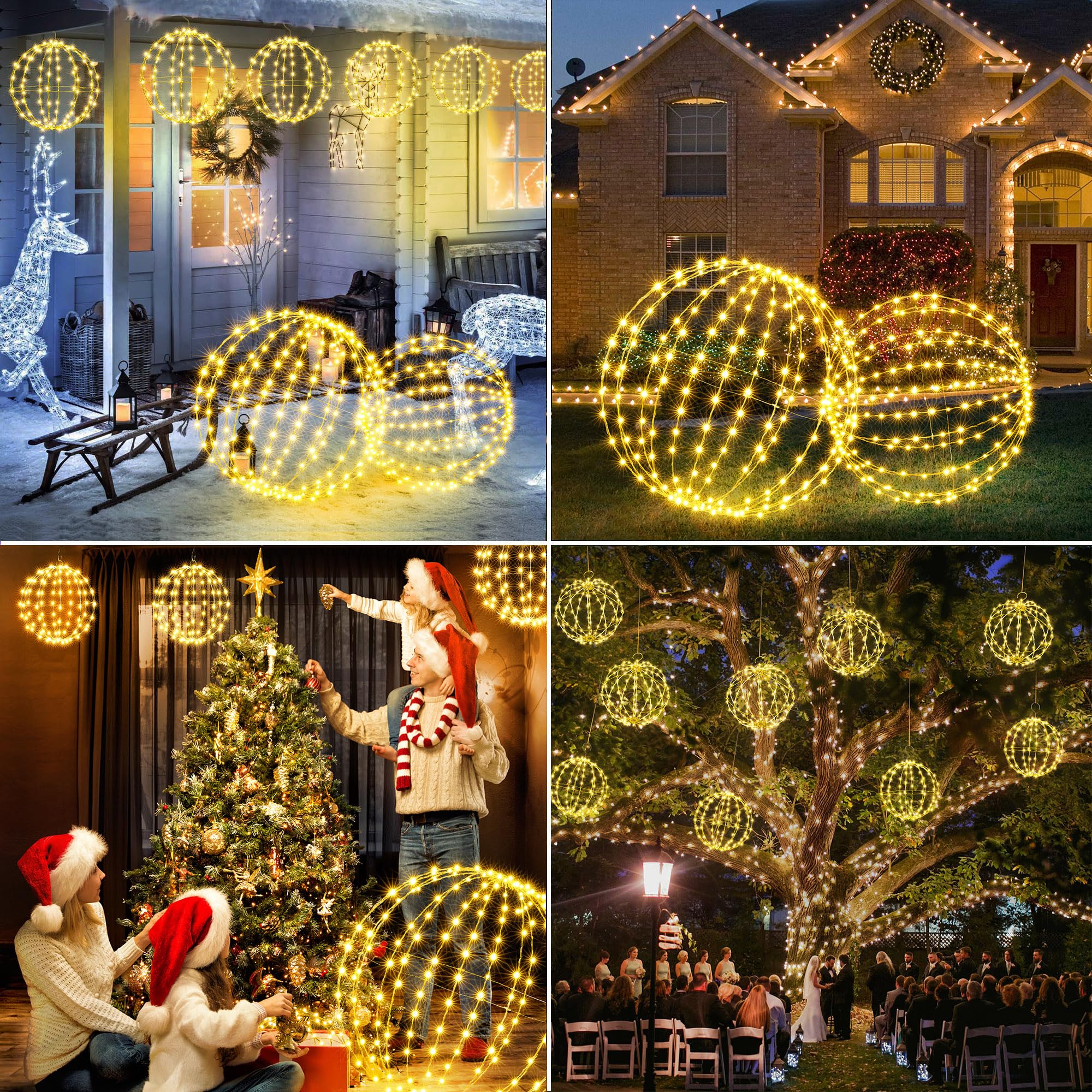 Joomer Weihnachtsbeleuchtung Außen Strombetrieben Groß 2 Stück Warmweiß | Hängende Kugel Lichter Timer 50cm 288 LED + 45cm 256 LED Weihnachtsdeko Innen 8 Modi Wasserdichte für Garten Party Wohnzimmer