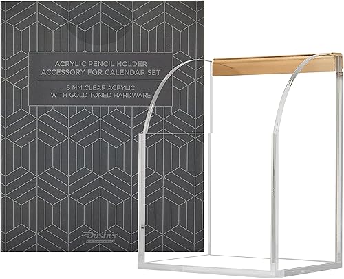 Miniatura 5 de Portalápices acrílico para calendario de pared transparente, organizador de 3.7 x 3 x 5 pulgadas con herrajes dorados para bolígrafos, lápices,