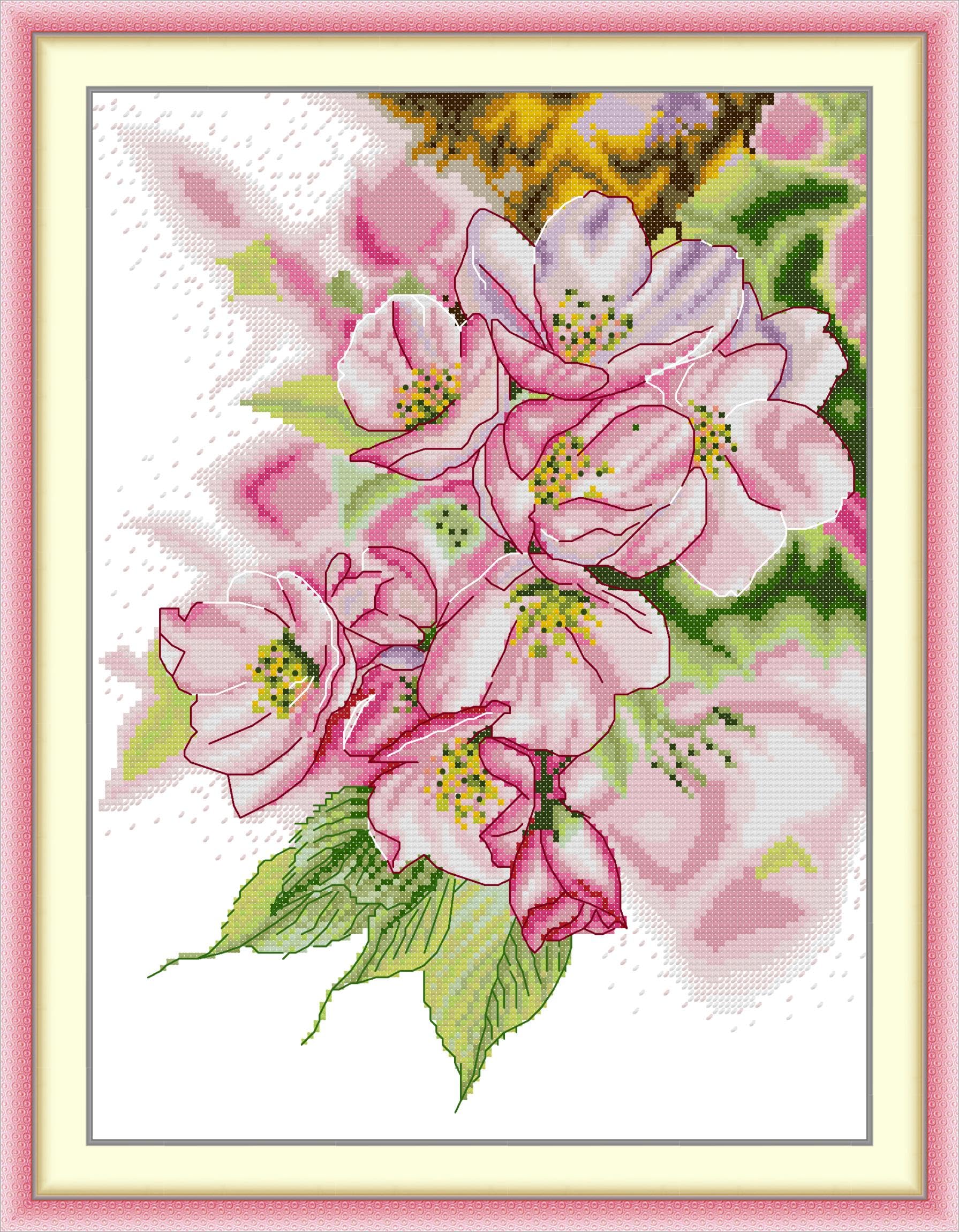 CaptainCrafts Cross Stitch Kits, Flowers Stamped Cross Stitch Preprinted Fabric DIY Art Embroidery Kits (Preprinted 11CT, Dazzling Magnolia Flowers)