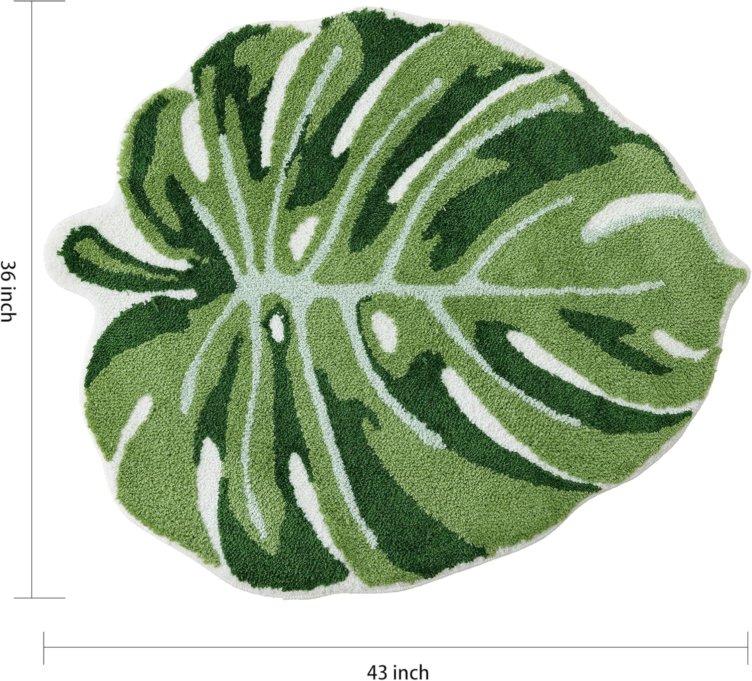 Panstar Green Leaf Kids Rug, Monstera Shaped Rug for Bedroom Bathroom Non Slip Microfiber Tufted Plant Large Bath Mat Boho Home Decor Large Size 43"X36"