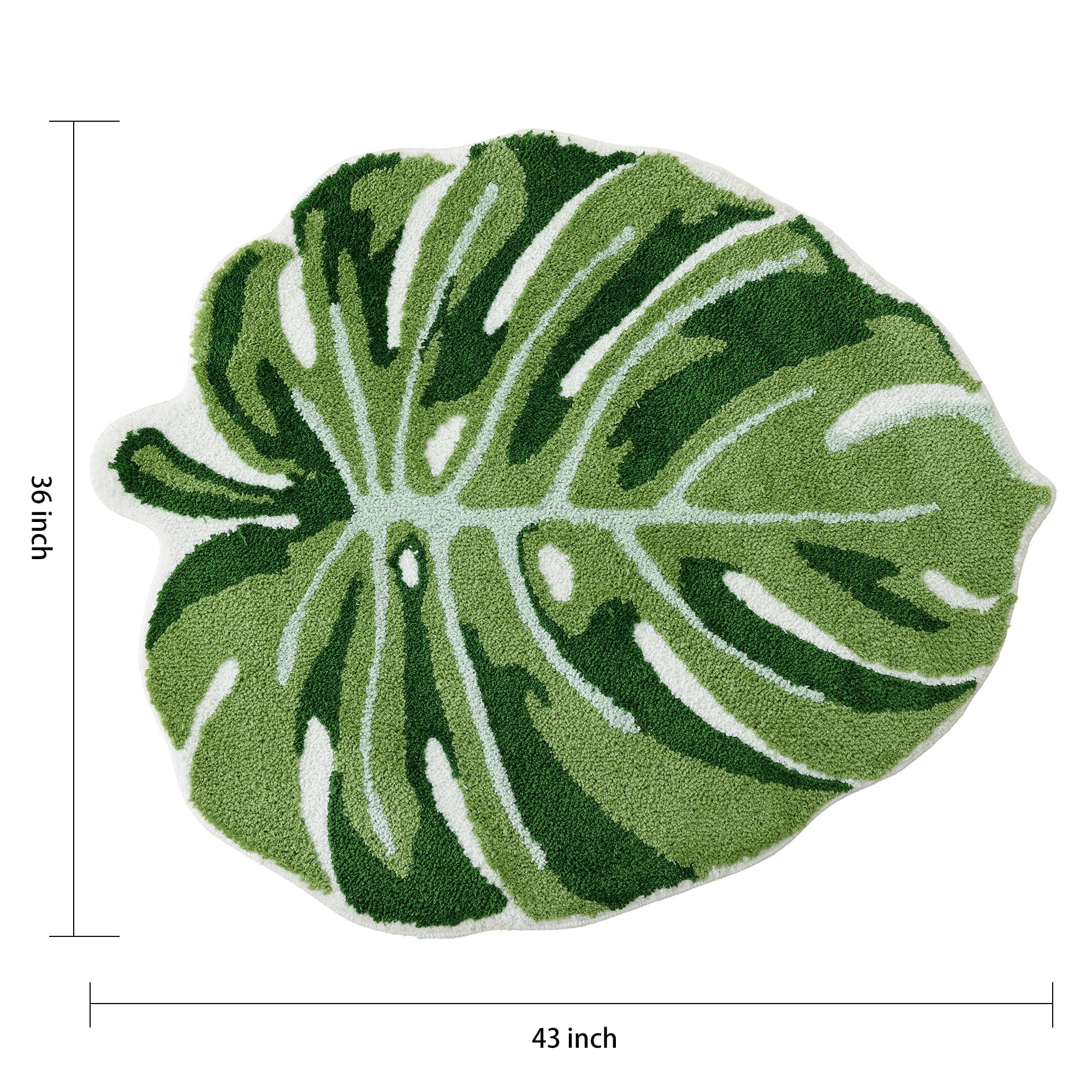 Panstar Green Leaf Mat, Large Monstera Cute Non Slip Palm Shaped Plush Fun Kitchen, Bathroom Bathtub Rugs Machine Washable: 36" x 43"