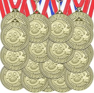 Loetere 12 Pcs Participant Award Medal with Neck Ribbon 2 Inches Metal Participation Medals Trophy for Adults Sports Competition Tournaments Event Team Prize Party Favors Decor