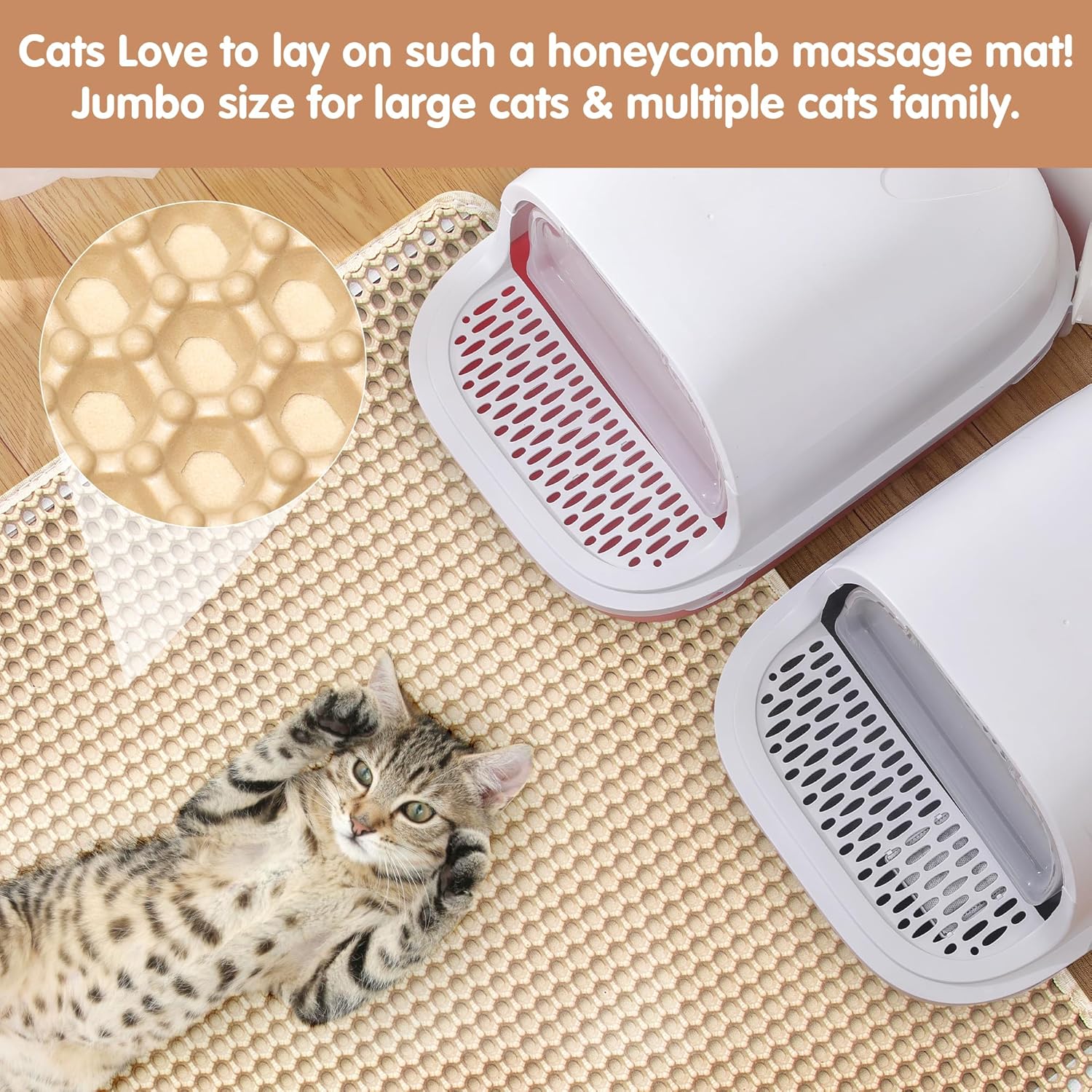 Ycozy Extra Large Cat Litter Mat 36' X 24' - Honeycomb Black Hole Design - Waterproof, Urine Proof Trapper - Scatter Control, Easy Clean Rug for Litter Tray