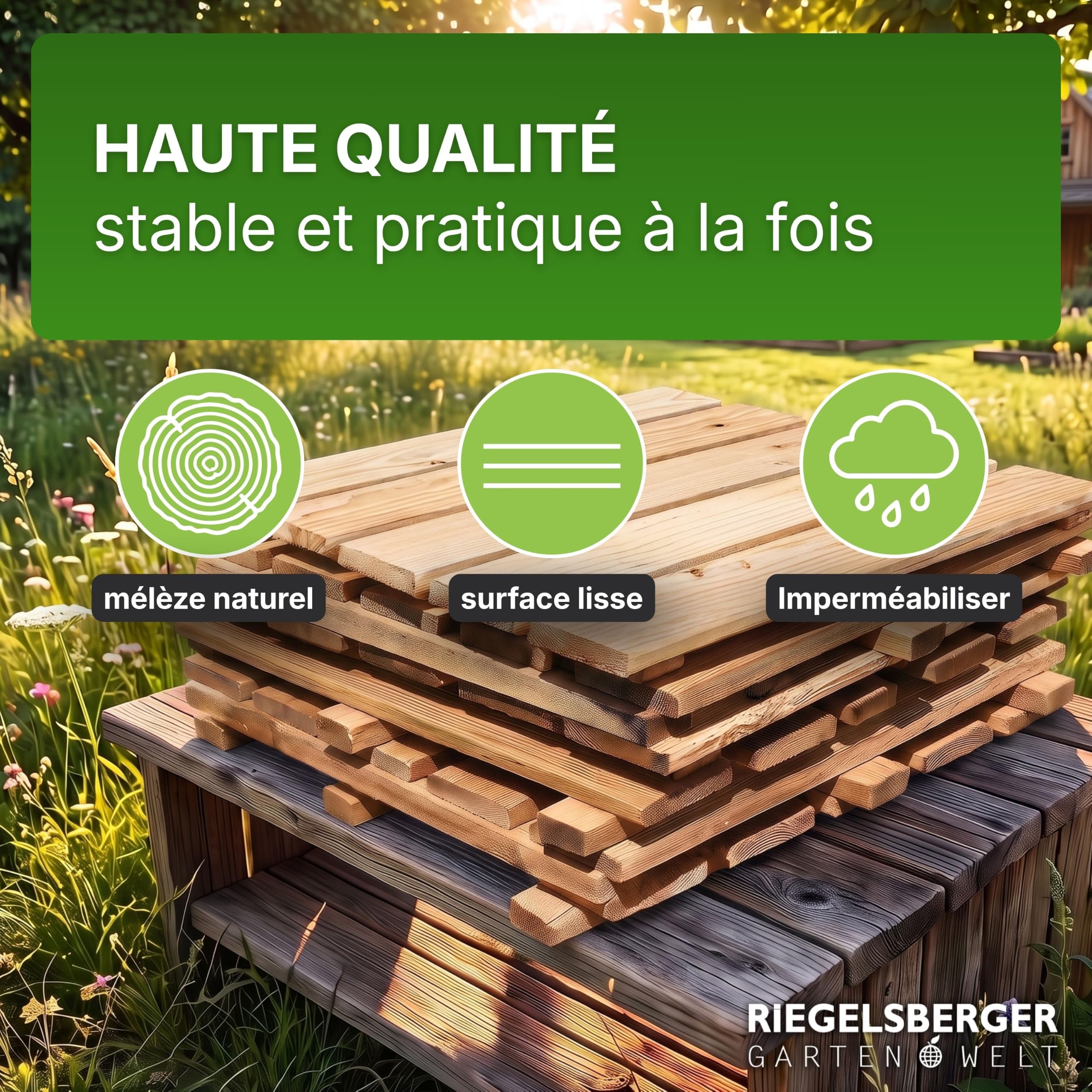 Gartenwelt Riegelsberger Carrelage de terrasse Premium Mélèze 50x50x4cm Carrelage en Bois,4 pièces
