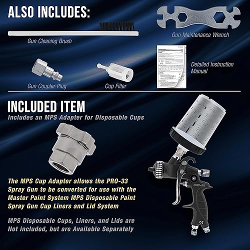 Miniatura 4 de Master Elite - Pistola de pulverización HVLP de alto rendimiento serie PRO-33, kit definitivo, 3 juegos de puntas de fluido de 1.3, 1.4 y 0.071 in y
