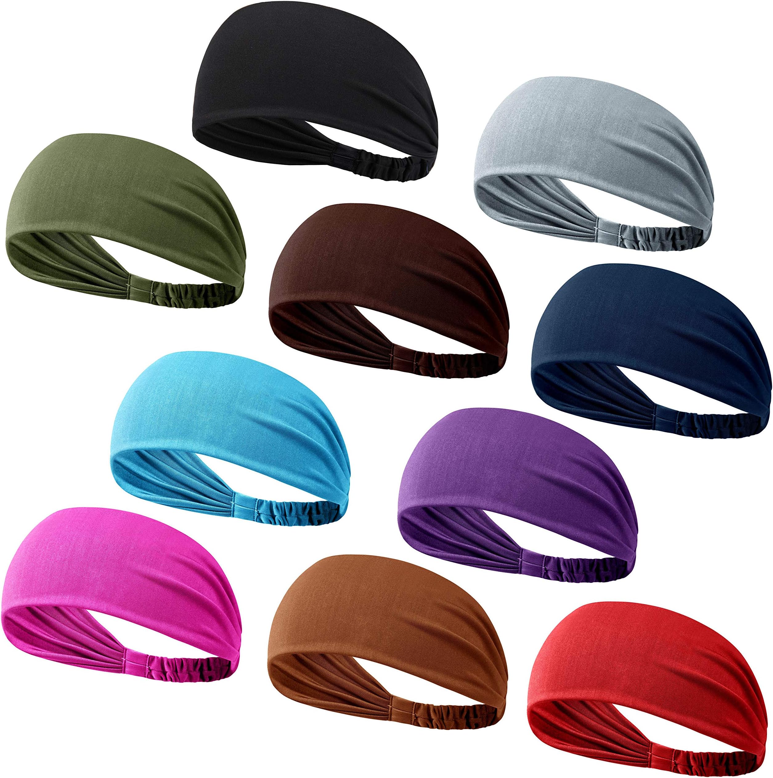 DASUTA Set of 10 Women's Yoga Sport Athletic Workout Headband for Running Sports Travel Fitness Elastic Wicking Non Slip Lightweight Multi Style Bandana Headbands Headscarf fits All Men & Women