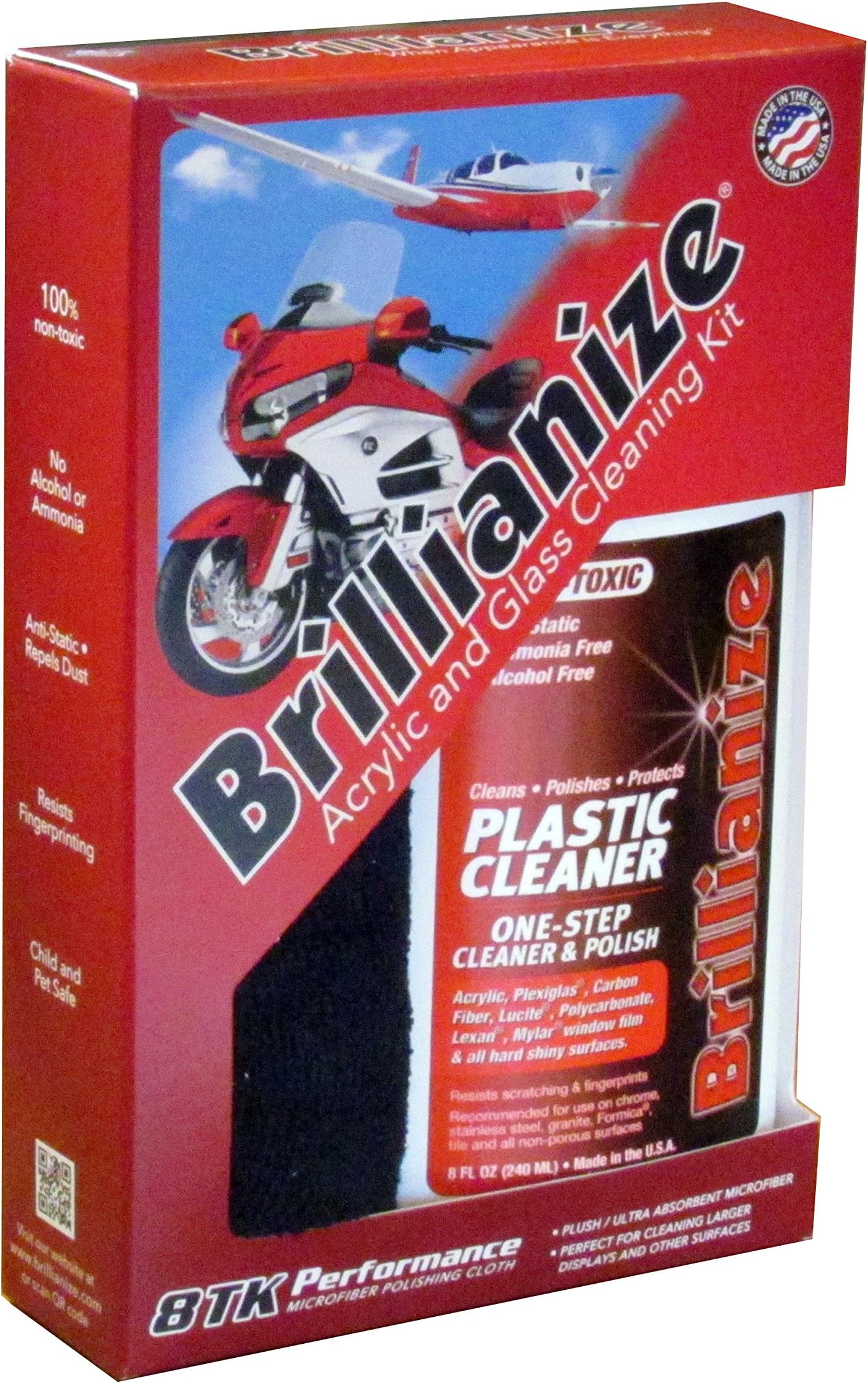 Plastic and Glass Cleaning Kit with Terry Style Microfiber Polishing Cloth